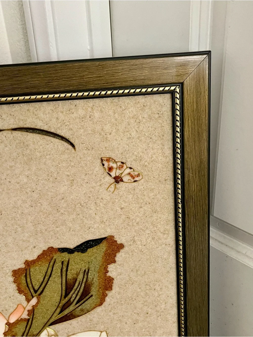 Vintage Ceramic Tile Art Arrangement Of Botanical And Butterfly Motif 18/19 Inch